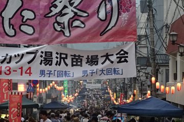 <p>The street is decorated with a wonderful light show for the festival a week before Obon.</p>