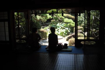 Sitting at the private garden