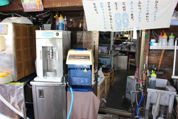 <p>The machine on the left is the one used to grind and mix ice cream and fruit</p>