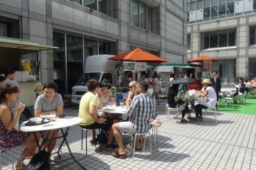 Food trucks fill the university's inner courtyard