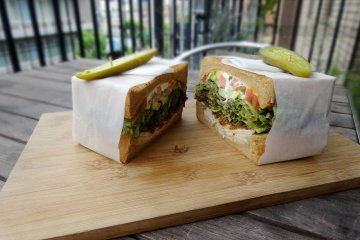 <p>You get two sandwich halves and two pickles in your order</p>