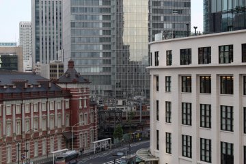 Looking out from the Marunouchi Building, towards Tokyo Station and the KITTE Building
