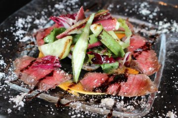 A5 Yonezawa beef carpaccio&nbsp;with Italian vegetables from Kahoku-cho, Yamagata