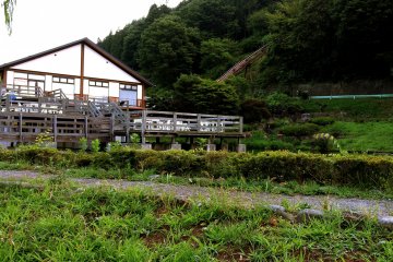 This restaurant deck overlooks the pond