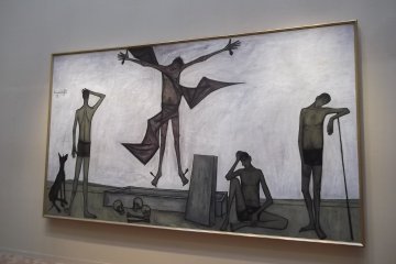 <p>One of the large paintings, 'La Passion du Christ: La Flagellation'</p>