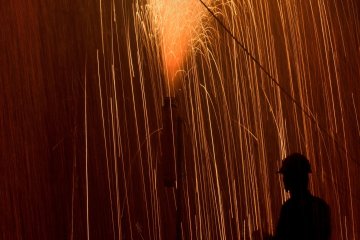Tatsuehachiman Shrine Blow Tube Firework Festival in September