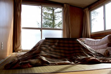 <p>Every room has its own kotatsu, a traditional Japanese heating table</p>