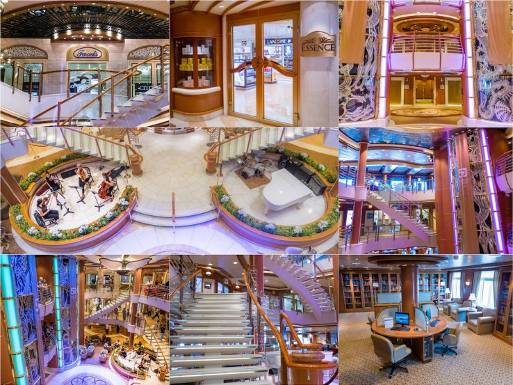 Diamond Princess: Atrium, shops, dance floor, music and bars.