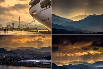 Dramatic golden sunset in Tokushima