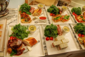Lunch snacks with salad and soup