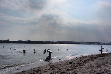 The sandy beach and BBQ area