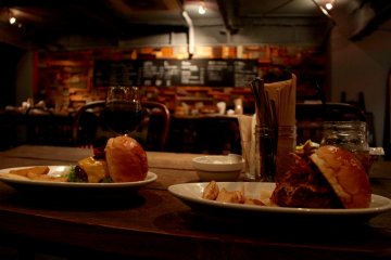 <p>The Venice Burger (left) and the Newport Burger (right)</p>