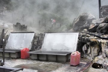The eggs are stored on site before being prepared for boiling.