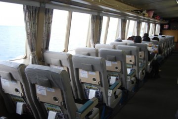 Comfortable seats by the window on the jet foil boat to Sado Island