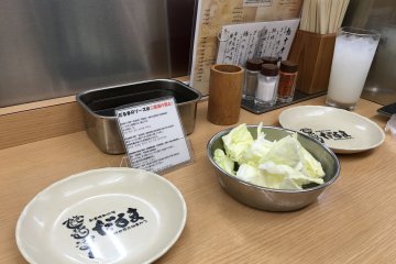 <p>Free-flow cabbage. There is English menu and English-speaking staff. You are not supposed to dip your food into the sauce twice as it is for public sharing.</p>