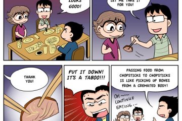 <p>Jangan menggunakan sumpit jika memberikan makanan dihadapan orang lain</p>
