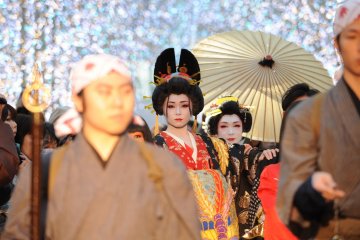 <p>The courtesans, known as "oiran" in Japanese, are dressed in stunning outfits</p>