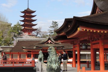 <p>Vue sur le sanctuaire d'Itsukushima et sur la pagode du&nbsp;temple de Senjokaku</p>