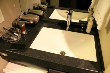 Amenities in your room include a hair dryer, soap, toothbrush, toothpaste and a small fridge