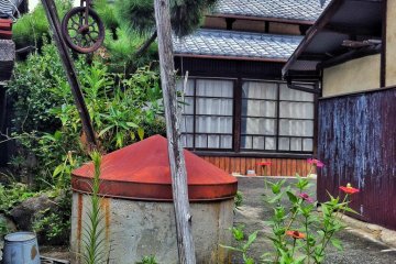 The path winds up past some nice old houses. Here's an old well with some flowers growing from a crack.