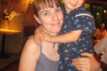 The writer, with one of the two handsome fellows she dined with.