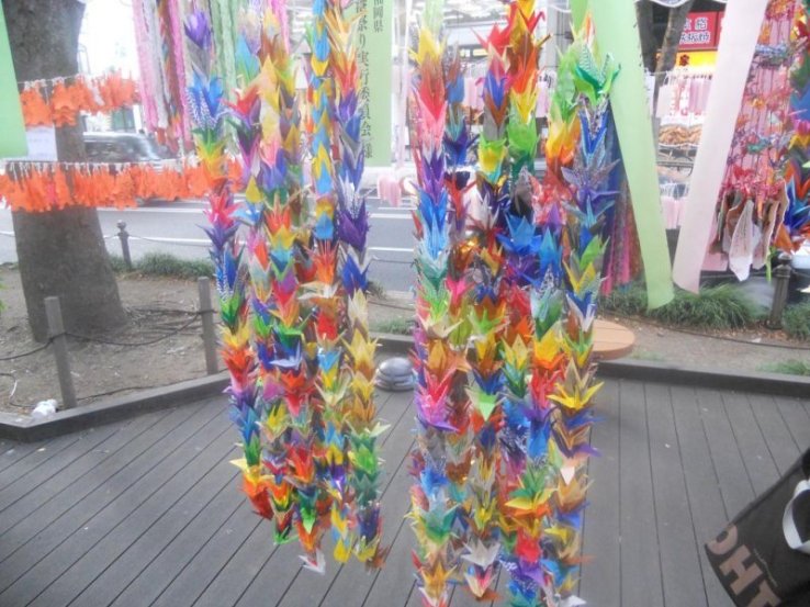 Paper cranes which represent health, family and longevity