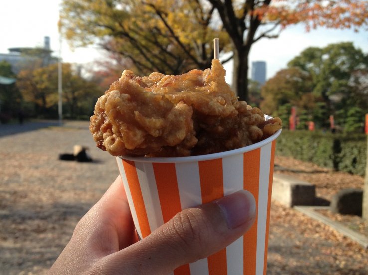 <p>Chicken karaage in Osaka Castle area.</p>
