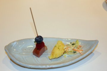 <p>Duck breast with berries, mashed sweet potato salad and coleslaw.</p>
