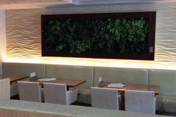 The hanging garden and soft lighting adds to the calming ambience.