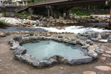 Foot bath looking out at the river, this is right next to Okutsu Onsen