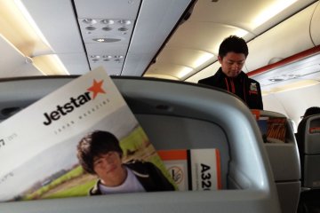 The modern clean lines of Jetstar's cabin.

