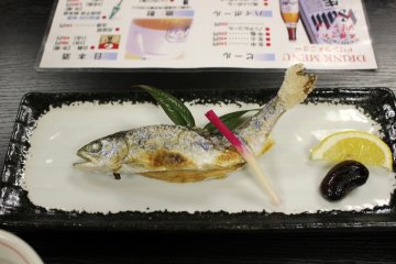 <p>Salted and grilled amago (Japanese mountain trout)</p>
