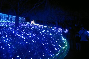 Ribuan bohlam berwarna biru membentuk lautan yang diberi nama "Sea of Lights".