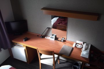 My desk, TV and fridge