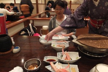 First course: baked crab and crab sashimi