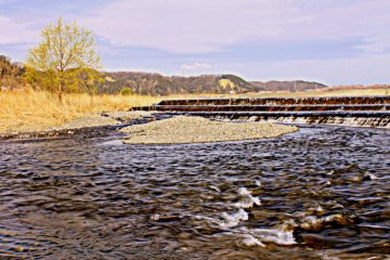The rushing waters of the Tama River