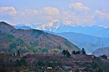 Takato Castle Ruins Park and the Southern Japanese Alps from afar