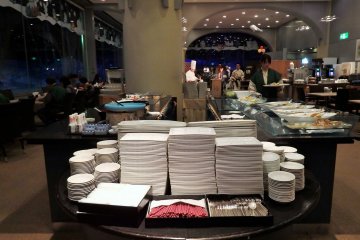 The dinner buffet offers a selection of Japanese and international options.