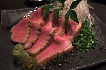 Soft duck meat with pungnet yuzu sauce and wasabi