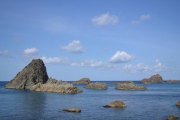 The coastline is dotted with rock formations like these.