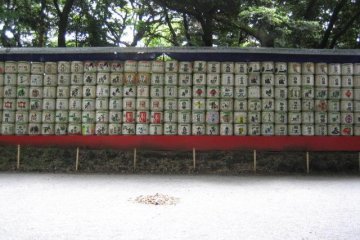 <p>Sake barrels on the way to the shrine buildings</p>
