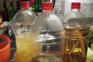 They make their own alcohol: lemon grass, shiso, and grapefruit