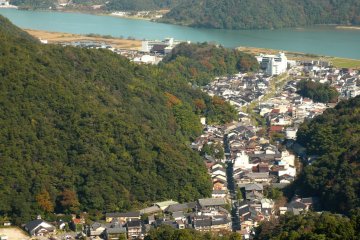 The valley view of Kinosaki Onsen town taken from the nearby ropeway