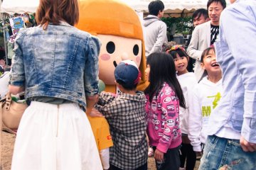 Interacting with the mascot!