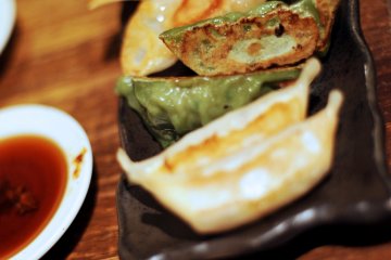 Shrimp, mushroom and kujo Welsh onion gyozas