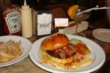 Their famous burger with a side order of garlic potatoes