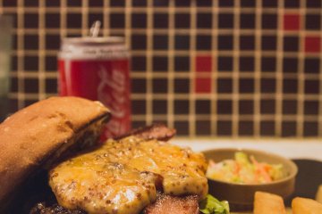My glorious looking burger with cheddar cheese and bacon