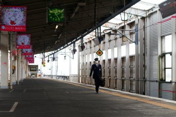 Train officer after his duty on a train