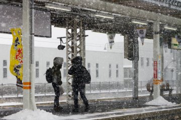 Snowy day at the train station