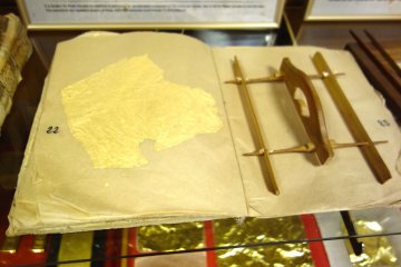 Bamboo contraption used to cut gold leaf into neat squares